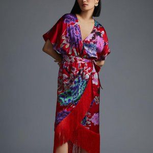 Anthropologie x DELFI Collective Fringed Dress Floral Print Red Medium New